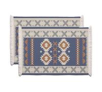 BlueTabla Dgimi Rectangular Placemats, Traditional Georgian Pattern, Cotton Blend, Set of 2, 18 x 12 Inch
