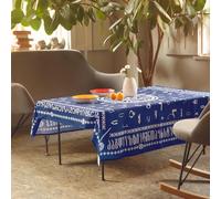 BlueTabla Georgian Alphabet Square Tablecloth, Blue, Non-Iron, 55 x 55 Inch