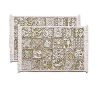 BlueTabla Georgian Rectangular Placemats, Traditional Pattern, Beige, Cotton Blend, Set of 2, 18 x 12 Inch