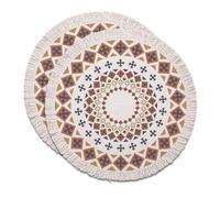 BlueTabla Jaranadi Round Placemats, Traditional Georgian Pattern, Cotton Blend, Set of 2, 18 x 12 Inch