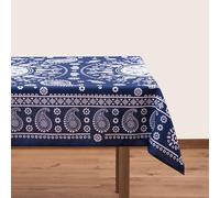 BlueTabla Kala Rectangle Tablecloth, Traditional Georgian Pattern, Blue, Non-Iron, 83 x 55 Inch