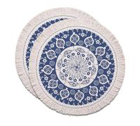 BlueTabla Tabori Round Placemats, Traditional Georgian Pattern, Blue, Cotton Blend, Set of 2, 18 Inch