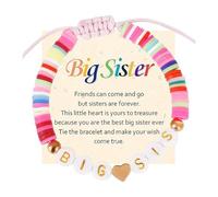 Bluethy Sister Friendship Bracelet - Adjustable Beaded Bohemian Style with Colorful Polymer Clay, Big Sis Bracelet Gift for Women & Friends (1)