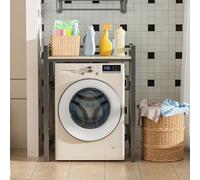 Bluethy Washer Dryer Stand, Washing Machine Stacking Shelf Kits, Height Adjustable Over Washer Storage Rack Unit, Tumble Dryer Stand Washer Shelf for Bathroom, Load Capacity 250KG (Wood Color)