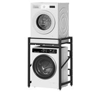 Bluethy Washer Dryer Stand, Washing Machine Stacking Shelf Kits, Height Adjustable Over Washer Storage Rack Unit, Tumble Dryer Stand Washer Shelf for Bathroom, Load Capacity 250KG Black