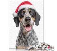 Bluetick Coonhound Dog with Santa Hat Portrait Puzzle Unique Home Decor 100 Percent Recycled Cardboard Jigsaw Puzzle for Adult Children's Day Gifts 1000pcs (38x26cm)