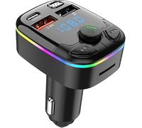 Bluetooth 5.0 Car FM Transmitter PD Type-C Dual USB Ambient Player MP3 Charger Type-C Wireless Light 18W Handsfree PD QC3.0