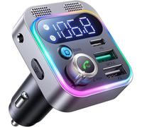 Bluetooth 5.0 FM Transmitter Car charger, Wireless Bluetooth Car Adapter USB C, Fast Charging, Hands-Free Call, Hi-Fi Music & Radio Receiver, Universal Car Charger for iPhone & Samsung