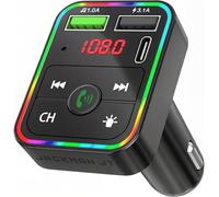 Bluetooth 5.0 FM Transmitter For Car, 30W Fast Car Charger With 1 Pd/Dual USB Ports Bluetooth Car Adaptor, Wireless Radio, Hands-Free Calling,Music Player with RGB Ambient Light,