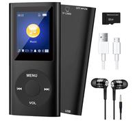Bluetooth 5.0 MP3 Player with 32GB TF Card, 1.8-inch Screen, Noise-Reduction Chip, Supports MP3/WMA/FLAC/APE/OGG, 40h Battery, Includes Headphone