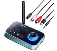 Bluetooth 5.0 Transmitter Receiver - SOOMFON Bluetooth TV Adapter with Volume Control, Dual Link Long Range Audio Bluetooth Transmitter for TV to Wireless Headphones (Optical, RCA, Aux)
