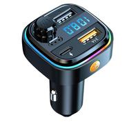 Bluetooth 5.1 Car Adapter FM Car Transmitter Wireless Car Radio MP3 QC3.0+PD30W Dual Fast Charge,Hands Free Calling, LED Light, Heavy Bass Radio Adapter Car Kit
