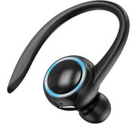 Bluetooth 5.2 Headset, Bluetooth Headphone Single Ear Hook Wireless Headset with Mic Waterproof Earphone Hands-Free Cell Phones Earpiece for Office, Sports, Truckers, Driving (Black)