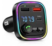 Bluetooth 5.3 FM Transmitter Car Adapter with PD 20W & QC3.0 Fast Charging, Dual USB + Type-C Ports, Hands-Free Calling, Supports USB/TF/Micro SD, Universal Car Bluetooth Receiver