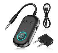 Bluetooth 5.3 Transmitter Receiver, 2 in 1 Airplane Bluetooth Adapter Compatible with 2 AirPods & Wireless Headphones for TV, 3.5mm Jack Audio Transmitter for TV,for T-V/Airplane/Headphone/Airpods/Car