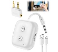 Bluetooth 5.3 Transmitter Receiver 2 in 1 Airplane Bluetooth Adapter Supports 2 AirPods Wireless Headphone 3.5mm Aux Jacks Wireless Audio Transmitter for Flights Planes TV Travel Airline Gym Tablet PC