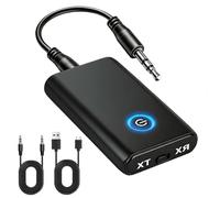 Bluetooth 5.3 Transmitter Receiver, 2-in-1 Wireless Bluetooth Audio Adapter 3.5mm Jack with 8H Long Battery Life Low Latency Noise Cancellation for PC TV Airplane Headphones Speakers Home Stereo Car