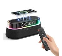 Bluetooth Alarm Clock with Radio, Wireless Charger for Night Light Bedside | 15W Wireless Charger with Remote, Dual Speakers Bluetooth 5.4 for iPhone, Adjustable LED Night Light for Bedroom Home Office
