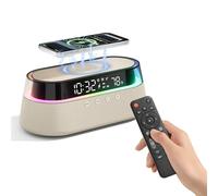 Bluetooth Alarm Clock with Radio, Wireless Charger for Night Light Bedside | 15W Wireless Charger with Remote, Dual Speakers Bluetooth 5.4 for iPhone, Adjustable LED Night Light for Bedroom Home Office