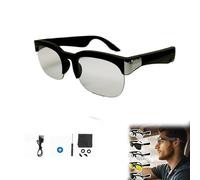 Bluetooth Audio Glasses for Men & Women - Wireless Smart Glasses with Dual Mic, Open-ear Sound, 5-hour Battery, Type-c Charging, Blue Light Blocking Lenses for Work, Running, Cycling (Black l)