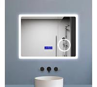Bluetooth Bathroom Mirror 80x60cm 3X Magnificat Dimmable LED Clock AntiFog 3 Co Temperature Opts & Functal Home Decor