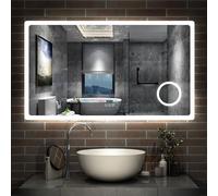 Bluetooth Bathroom Mirror with LED Lights, Magnifying 1000x600mm Bathroom Mirrors with Dimmable 3 Colors, Clock, Demister Pad, Anti-fog, Illuminated Wall Mounted Vanity Mirror Horizontal/Vertical