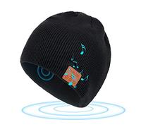 Bluetooth Beanie Hat, Beanies Winter Knit Hats, Rechargeable Beanies Pony Cap Wireless Head Scarf with Stereo Speaker for Men Women Black
