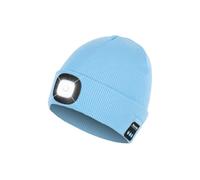 Bluetooth Beanie Hat with Light, Headlamp Cap with Headphones and Built-in Speaker Mic, Gifts for Men Women Teen, Light Blue, One size