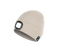 Bluetooth Beanie Hat with Light, Headlamp Cap with Headphones and Built-in Speaker Mic, Gifts for Men Women Teen, Beige, One size
