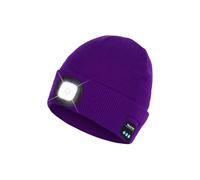 Bluetooth Beanie Hat with Light, Headlamp Cap with Headphones and Built-in Speaker Mic, Gifts for Men Women Teen, Purple, One size