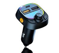 Bluetooth Car Adapter, Bluetooth 5.0 Car FM Transmitter with QC3.0 & 5V/3.1A Type-C Charge Port, Bluetooth Car Kit Support Hands-Free Calling, Colorful Backlight, Music Playing Supports 32G USB Disk