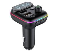 Bluetooth Car Adapter, Bluetooth 5.3 Wireless FM Transmitter In-Car Radio Adapter MP3 Music Player, Hands-Free Calling, QC3.0 + PD 20W USB Car Charger, 7 Colors LED Backlit, Support TF Card & USB Disk