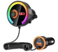 Bluetooth Car Adapter FM Transmitter Car Radio Bluetooth Transmitter, 7 Colors LED Backlit, QC3.0 Fast Charging, Strong Microphone, Hifi Bass Sound, Hands-Free Call, Support USB/TF Drive (Grey)
