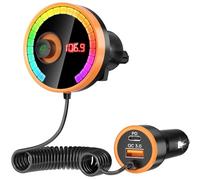Bluetooth Car Adapter FM Transmitter Car Radio Bluetooth Transmitter, 7 Colors LED Backlit, QC3.0 Fast Charging, Strong Microphone, Hifi Bass Sound, Hands-Free Call, Support USB/TF Drive (Orange)