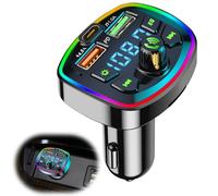 Bluetooth Car Adapter, Q7 FM Wireless Bluetooth Transmitter, PD20W Fast Charger, Dual USB Ports (4.8A & 1A), Hands-Free Calling, Support TF Card & USB Flash Drive[Light Switch] [HiFi Bass Sound]