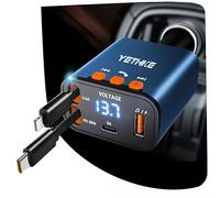 Bluetooth Car Adapter with Retractable Charger, [Upgrade] Bluetooth 5.4 FM Transmitter for Cars, 69W 4-in-1 Fast Charger, Hands-Free Calling, 2 Retractable iPhone Cables