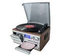 Bluetooth Cassette Player with Vinyl Turntable, 3-Speed Record Player, Built-in Speakers, Remote Control for Entertainment