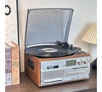 Bluetooth Cassette Player with Vinyl Turntable, 3-Speed Record Player, Built-in Speakers, Remote Control for Entertainment