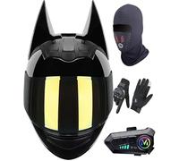 Bluetooth Cat Ear Knight Helmet Full Face Motorcycle Helmet ECE 22.06 Certified, Personality Cool Flip Up Motorcycle Helmets for Road Riding Street Racing Helmet - Unisex 3,L/(57~59cm)
