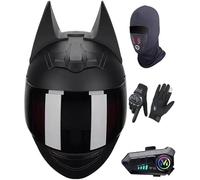 Bluetooth Cat Ear Knight Helmet Full Face Motorcycle Helmet ECE 22.06 Certified, Personality Cool Flip Up Motorcycle Helmets for Road Riding Street Racing Helmet - Unisex 5,M/(54~56cm)