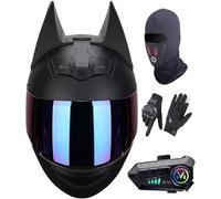 Bluetooth Cat Ear Knight Helmet Full Face Motorcycle Helmet ECE 22.06 Certified, Personality Cool Flip Up Motorcycle Helmets for Road Riding Street Racing Helmet - Unisex 6,XL/(60~62cm)