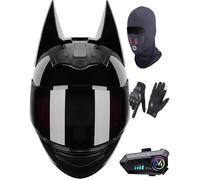Bluetooth Cat Ear Knight Helmet Full Face Motorcycle Helmet ECE 22.06 Certified, Personality Cool Flip Up Motorcycle Helmets for Road Riding Street Racing Helmet - Unisex 4,S/(50~53cm)