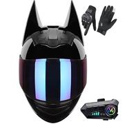 Bluetooth Cat Ear Offroad Helmets,Men and Women ECE Approved Full Face Motorcycle Helmet,for Dirt Bike, Four-Wheeled ATV B4,L/(57~59cm)