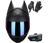 Bluetooth Cat Ear Offroad Helmets,Men and Women ECE Approved Full Face Motorcycle Helmet,for Dirt Bike, Four-Wheeled ATV B7,S/(50~53cm)