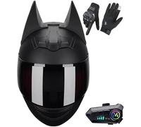Bluetooth Cat Ear Offroad Helmets,Men and Women ECE Approved Full Face Motorcycle Helmet,for Dirt Bike, Four-Wheeled ATV B8,XL/(60~62cm)
