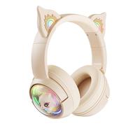 Bluetooth Cat Ear Wireless Headphones, Cat Ear Gaming Headset with Microphone, Pink with RGB LED Light, HD Stereo Sound for PC, TV, Tablet, Game Consoles (Beige)