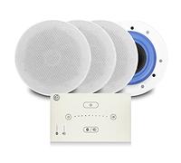 Bluetooth Ceiling Speaker System - Systemline E50-W Wall Mount Touch Panel Amplifier with 4x PD ESCS6 6.5" Coaxial Speakers, Home Hi-Fi Audio for Kitchen Bathroom, Alexa Compatible, White Finish