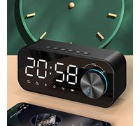 Bluetooth Digital Radio Alarm Clock Speaker with Dual Alarm LED Mirror Display Large Screen 60H Battery for Bedroom Desktop Home (C)