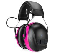 Bluetooth Ear Defenders with 120 Hours Playtime, Rechargeable Wireless Hearing Protection Ear Muffs, Bluetooth 5.4 Connect, Safety Earmuffs for Mowing, Workshops, Construction, Snowblowing, Pink