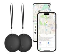 Bluetooth Finder 2 Pack - Works with Apple Find My & Google Find Hub, Dual System Item Tracker for Keys, Wallet, Luggage, Bags (Black, Includes Battery)